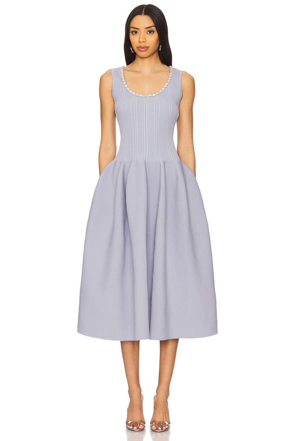 Self-Portrait Crystal-Embellished Ribbed Knit Midi Dress