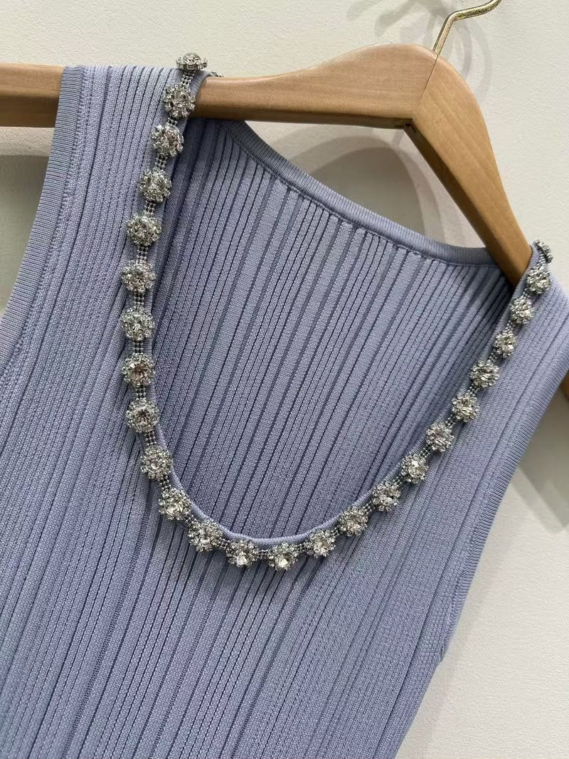 Self-Portrait Crystal-Embellished Ribbed Knit Midi Dress