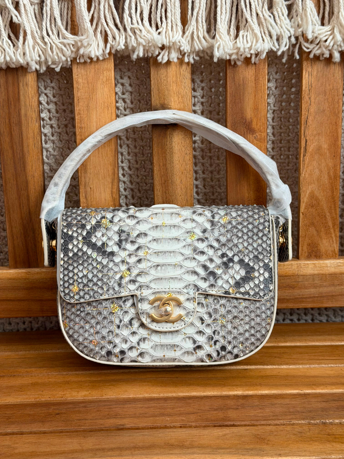 Chanel Python Leather Top Handle Flap Bag