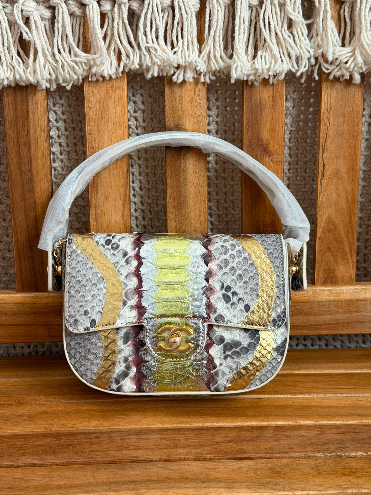 Chanel Python Leather Top Handle Flap Bag