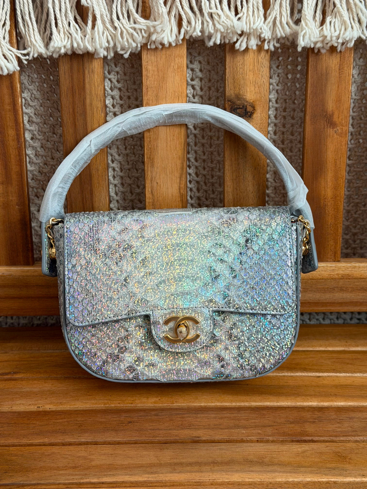 Chanel Python Leather Top Handle Flap Bag