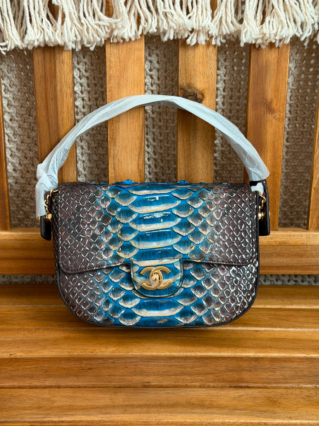 Chanel Python Leather Top Handle Flap Bag