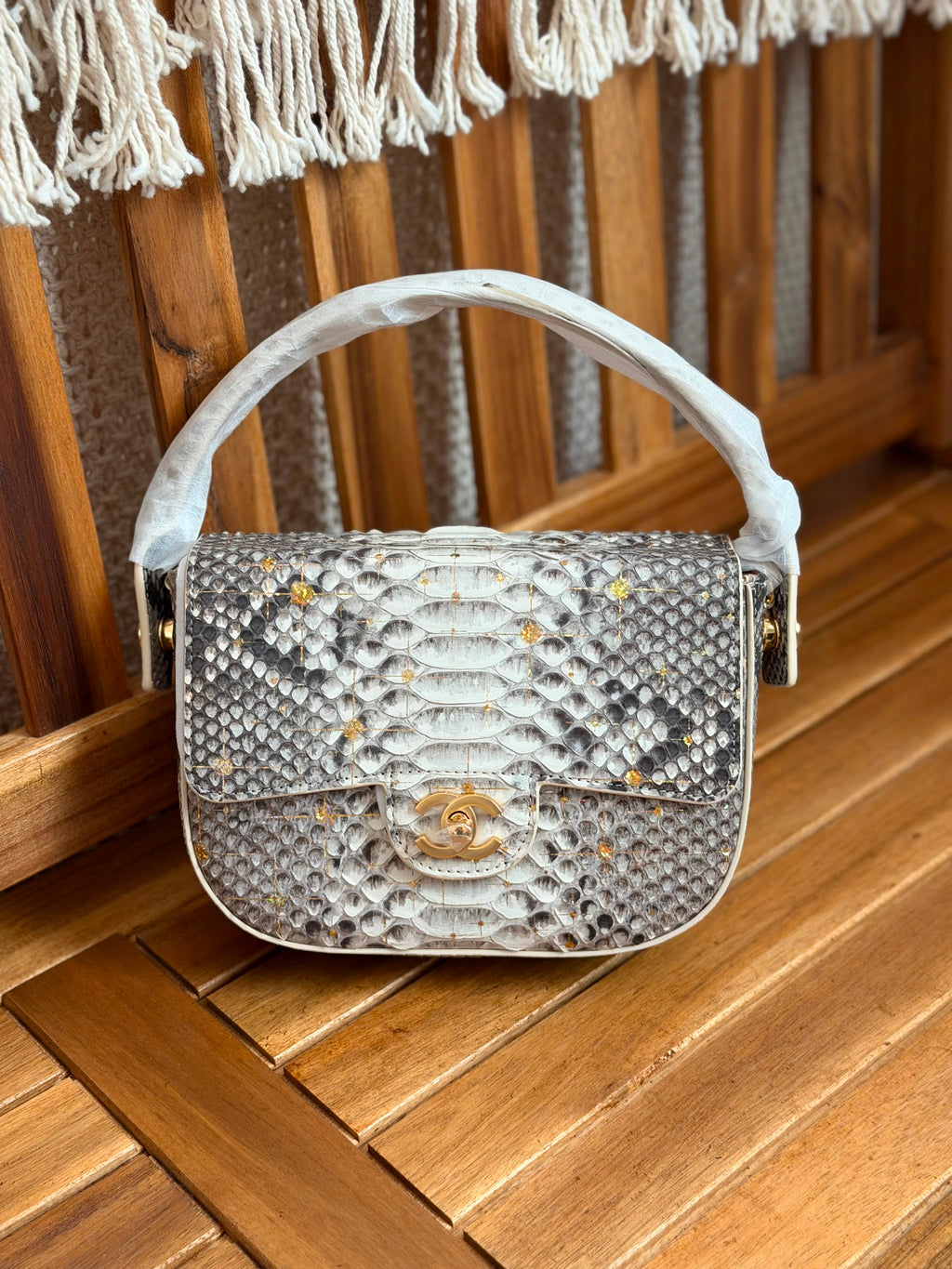 Chanel Python Leather Top Handle Flap Bag