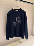 Hermès Equestrian Intarsia / Embroidered Horse Motif Cashmere Sweater