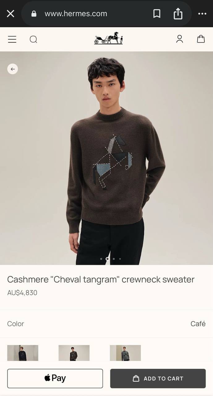 Hermès Equestrian Intarsia / Embroidered Horse Motif Cashmere Sweater