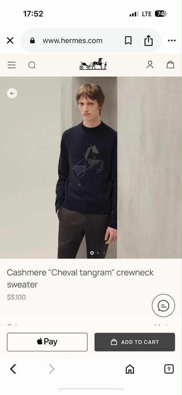 Hermès Equestrian Intarsia / Embroidered Horse Motif Cashmere Sweater