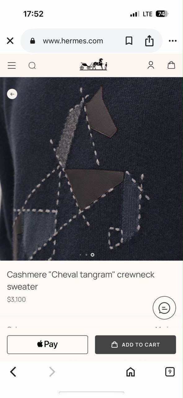 Hermès Equestrian Intarsia / Embroidered Horse Motif Cashmere Sweater