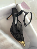 Jimmy Choo Black Lace & Mesh Slingback Pump with Gold Cap-Toe