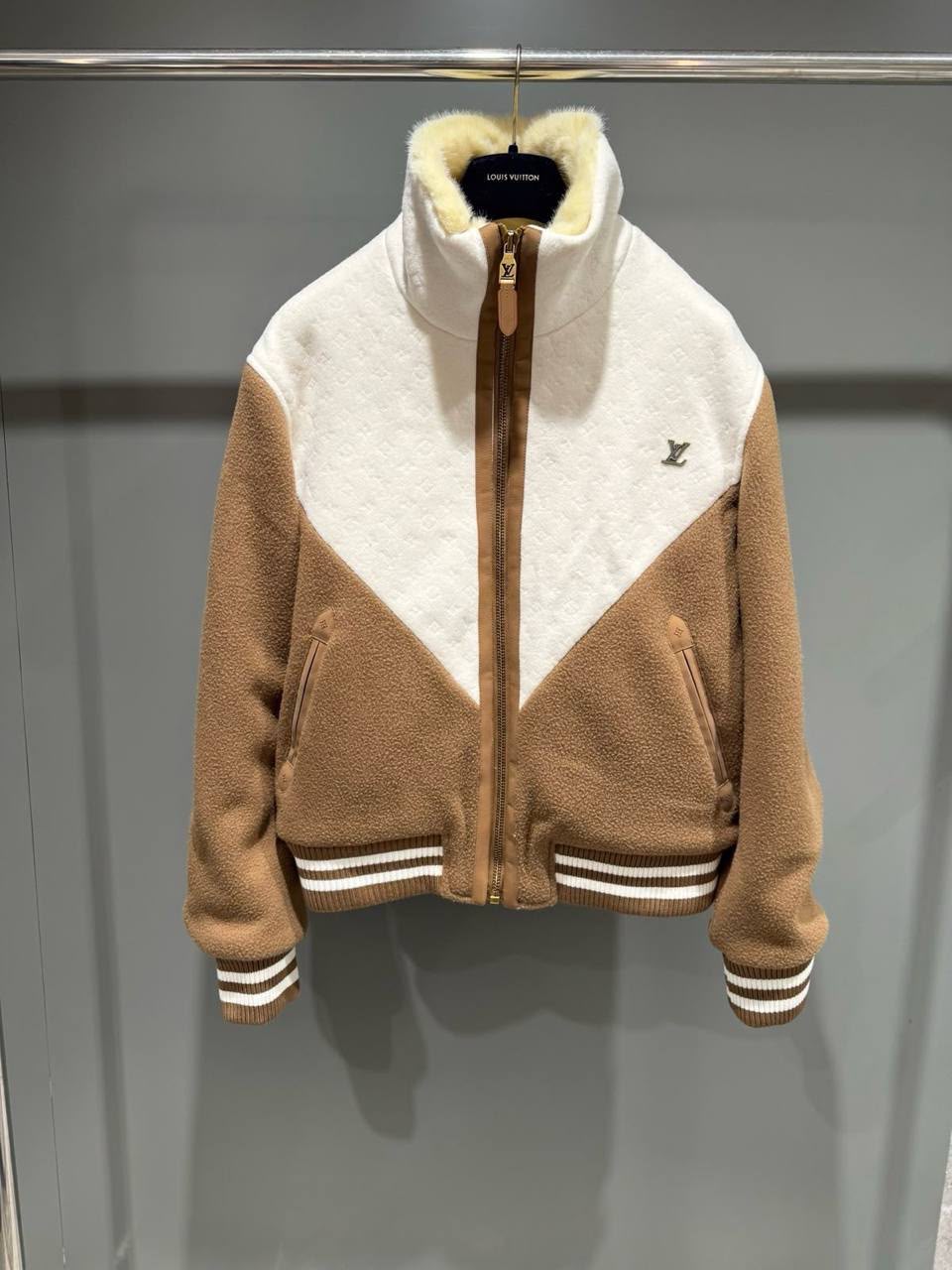 Louis Vuitton Shearling / Fleece Colorblock Bomber Jacket