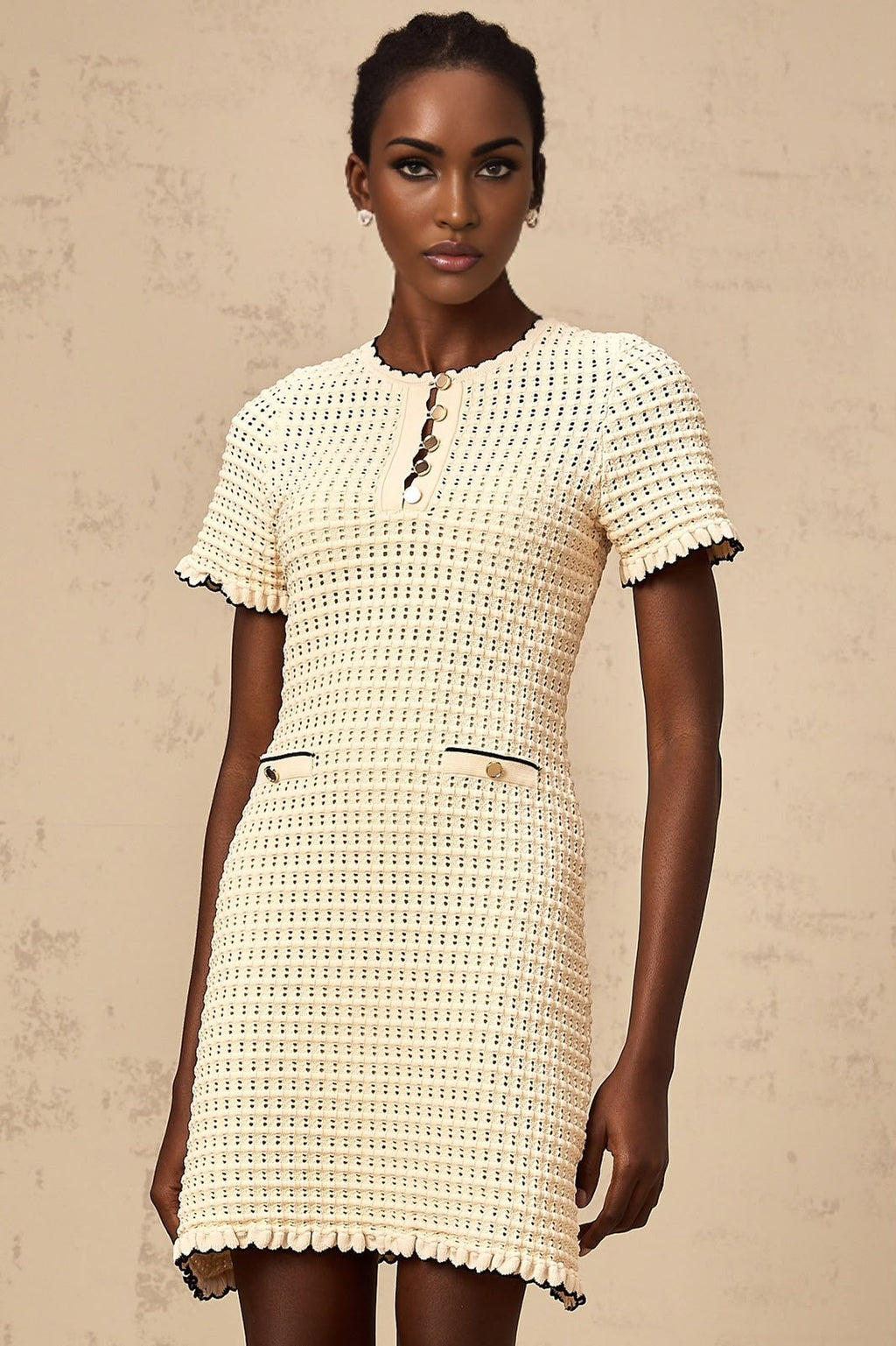 Sandro Short-Sleeve Textured Knit Mini Dress