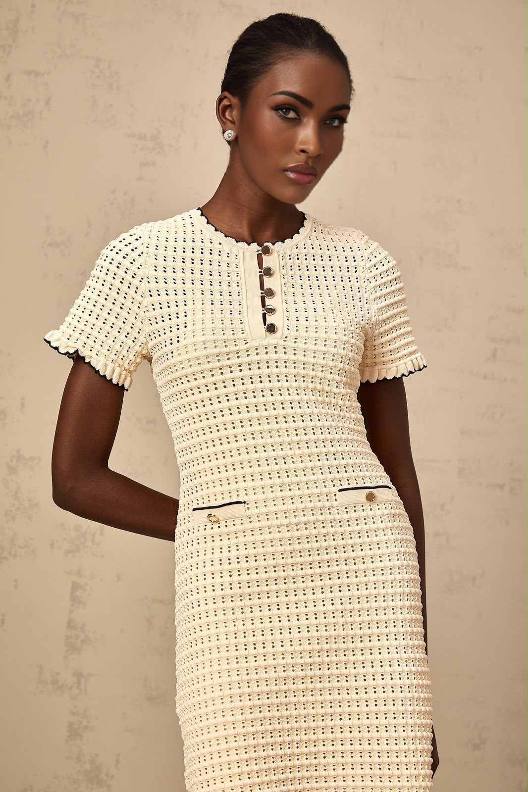 Sandro Short-Sleeve Textured Knit Mini Dress