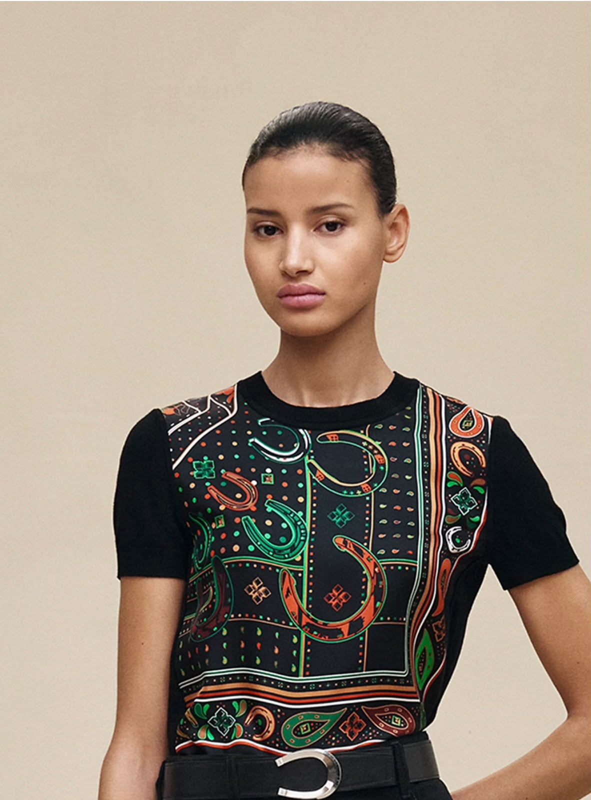Hermès Printed Silk-Front Knit T-shirt