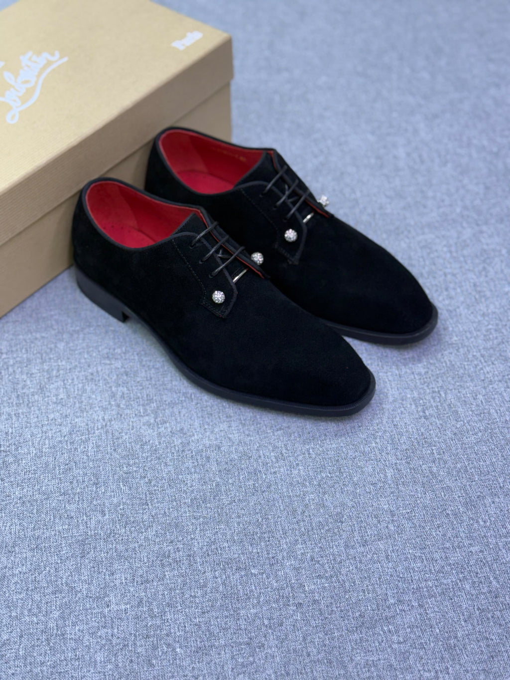 Louboutin Men's Suede Formal Shoes with Crystal
