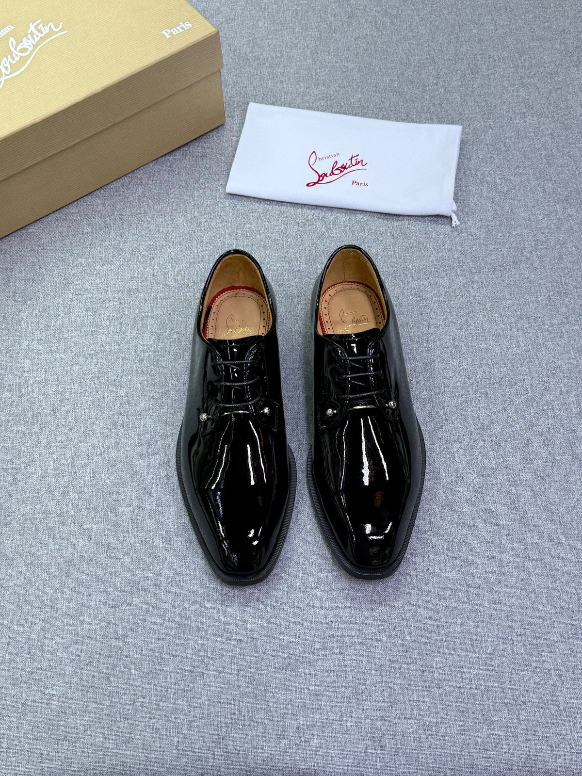 Louboutin Men's Patent Leather Formal Shoes with Red Sole