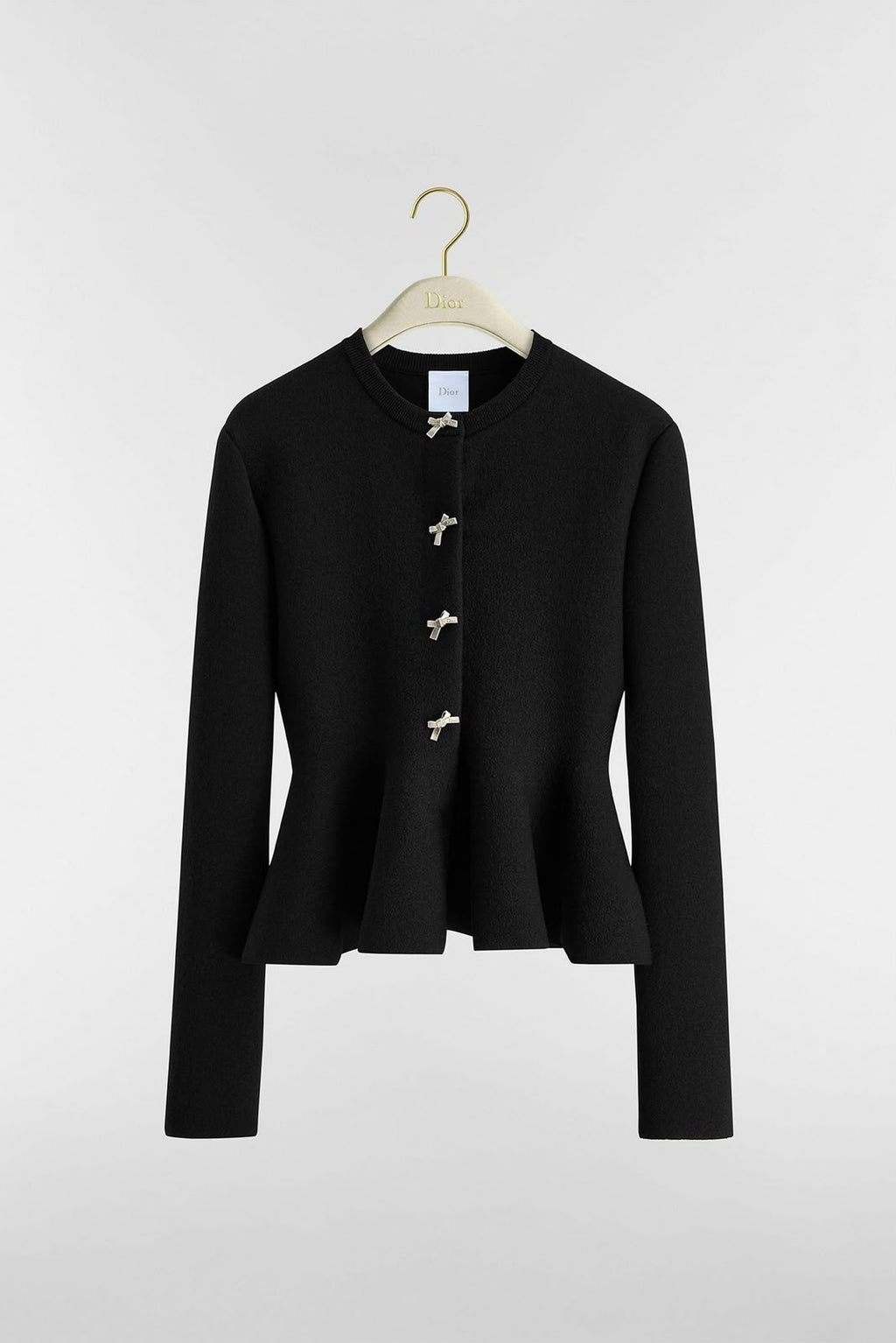 Dior Black Peplum Knit Cardigan with Crystal Bow Buttons