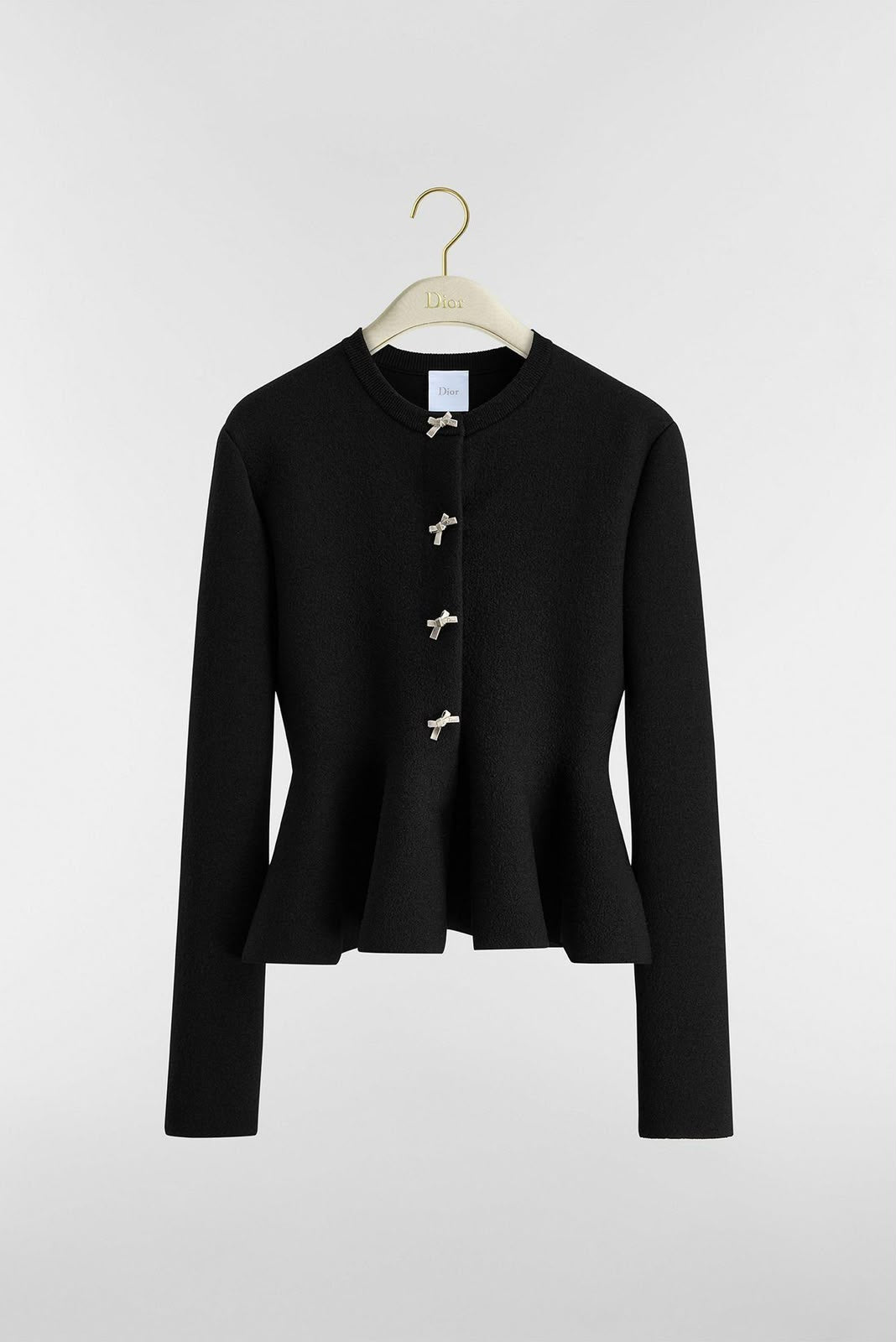 Dior Black Peplum Knit Cardigan with Crystal Bow Buttons