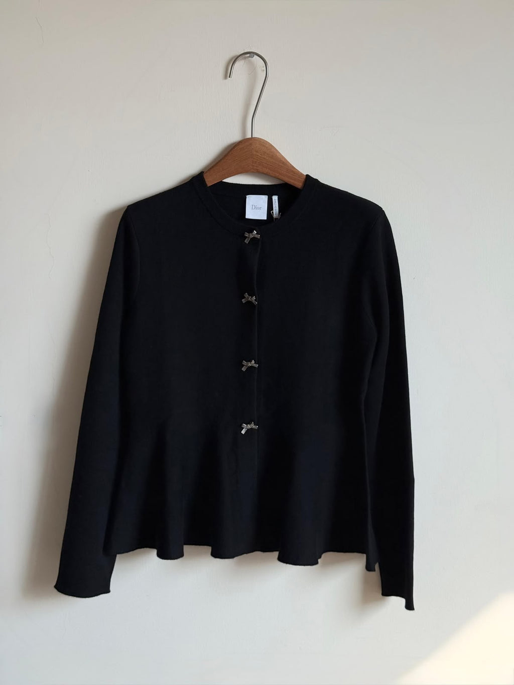 Dior Black Peplum Knit Cardigan with Crystal Bow Buttons