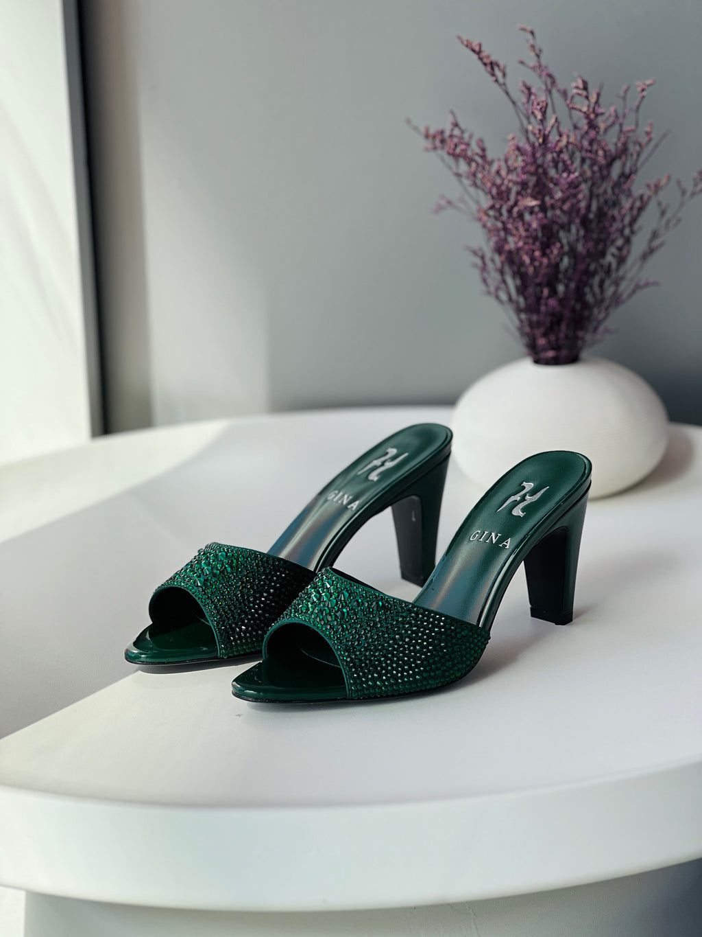 Gina Crystal-Embellished High Heel Mules