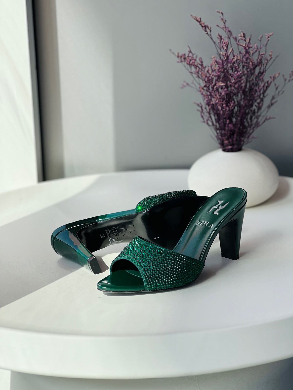Gina Crystal-Embellished High Heel Mules