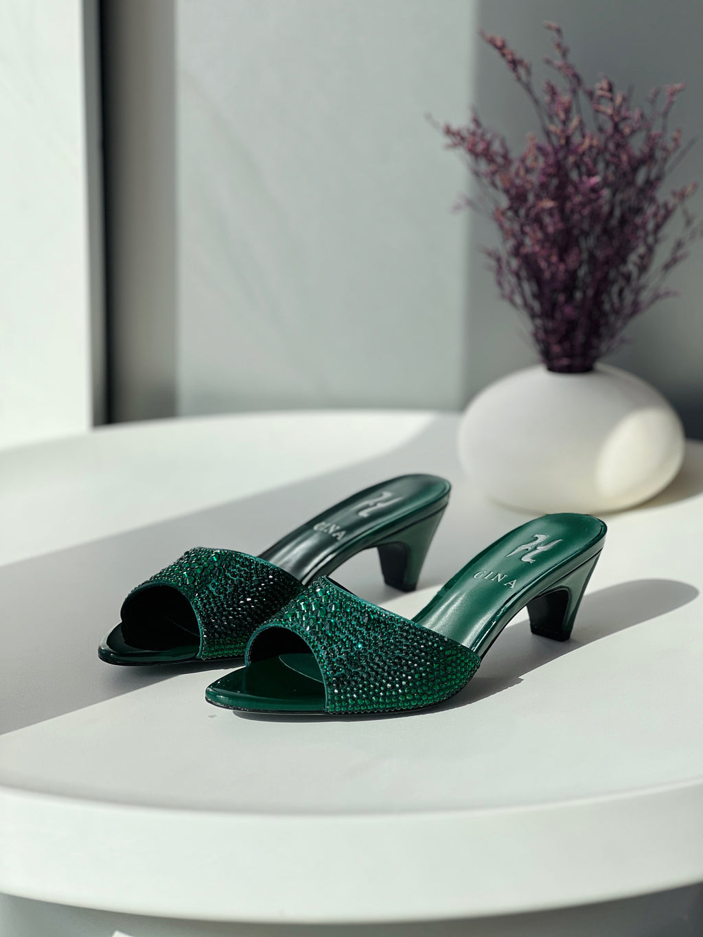 Gina Crystal-Embellished High Heel Mules