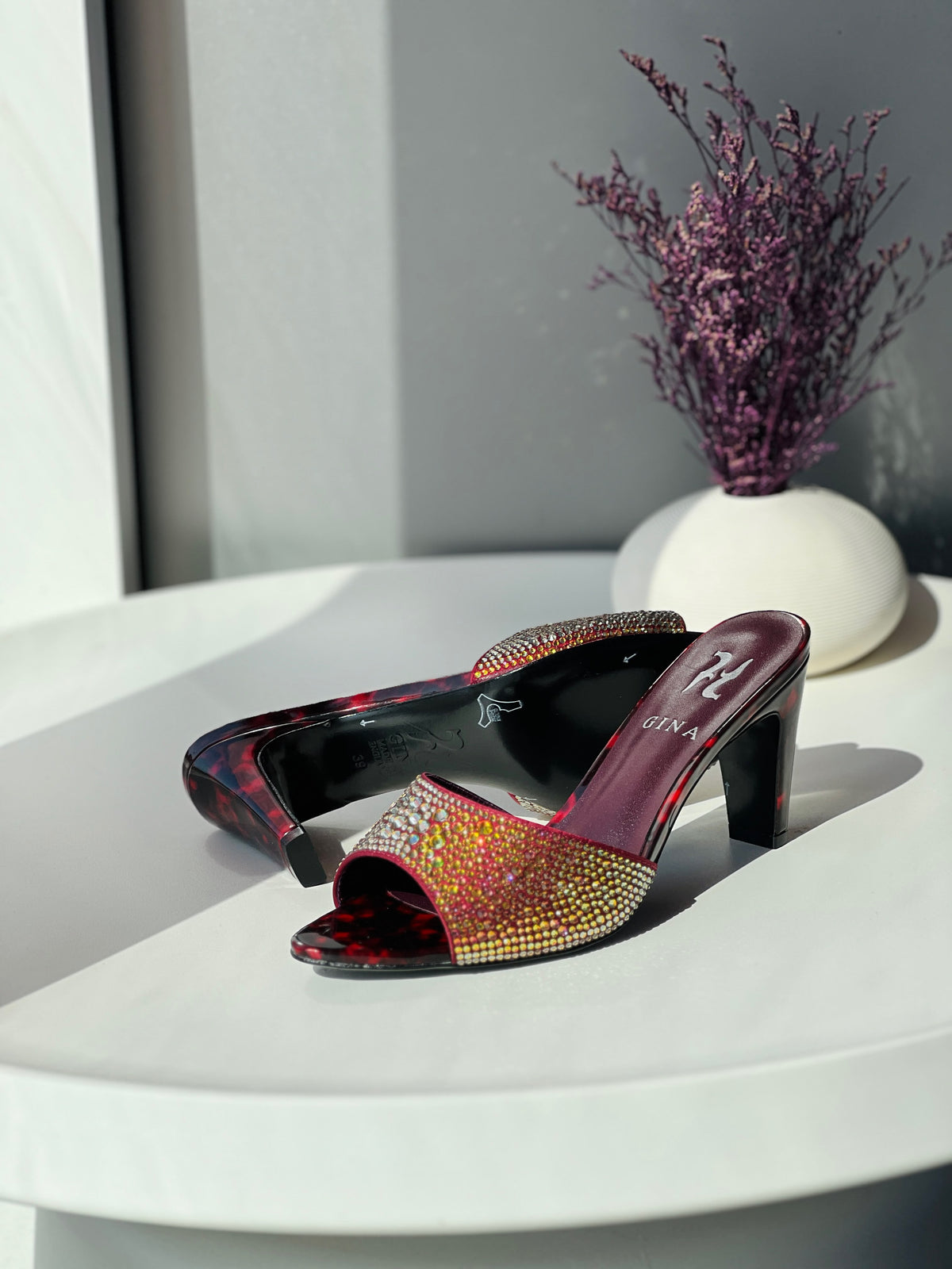 Gina Crystal-Embellished High Heel Mules