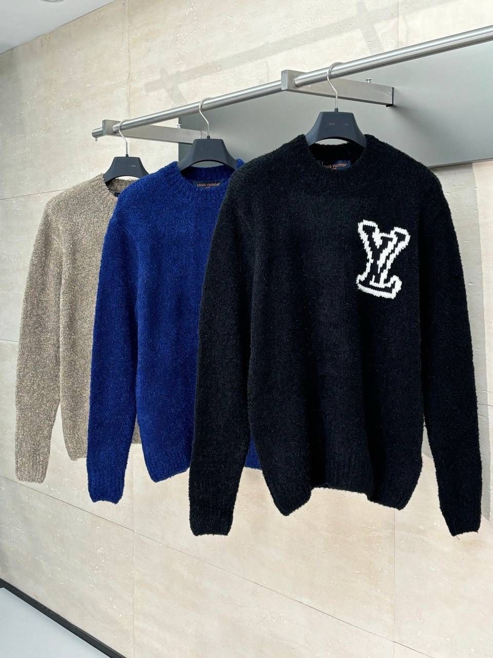 Louis Vuitton Fuzzy Knit Crewneck Sweater with LV Logo
