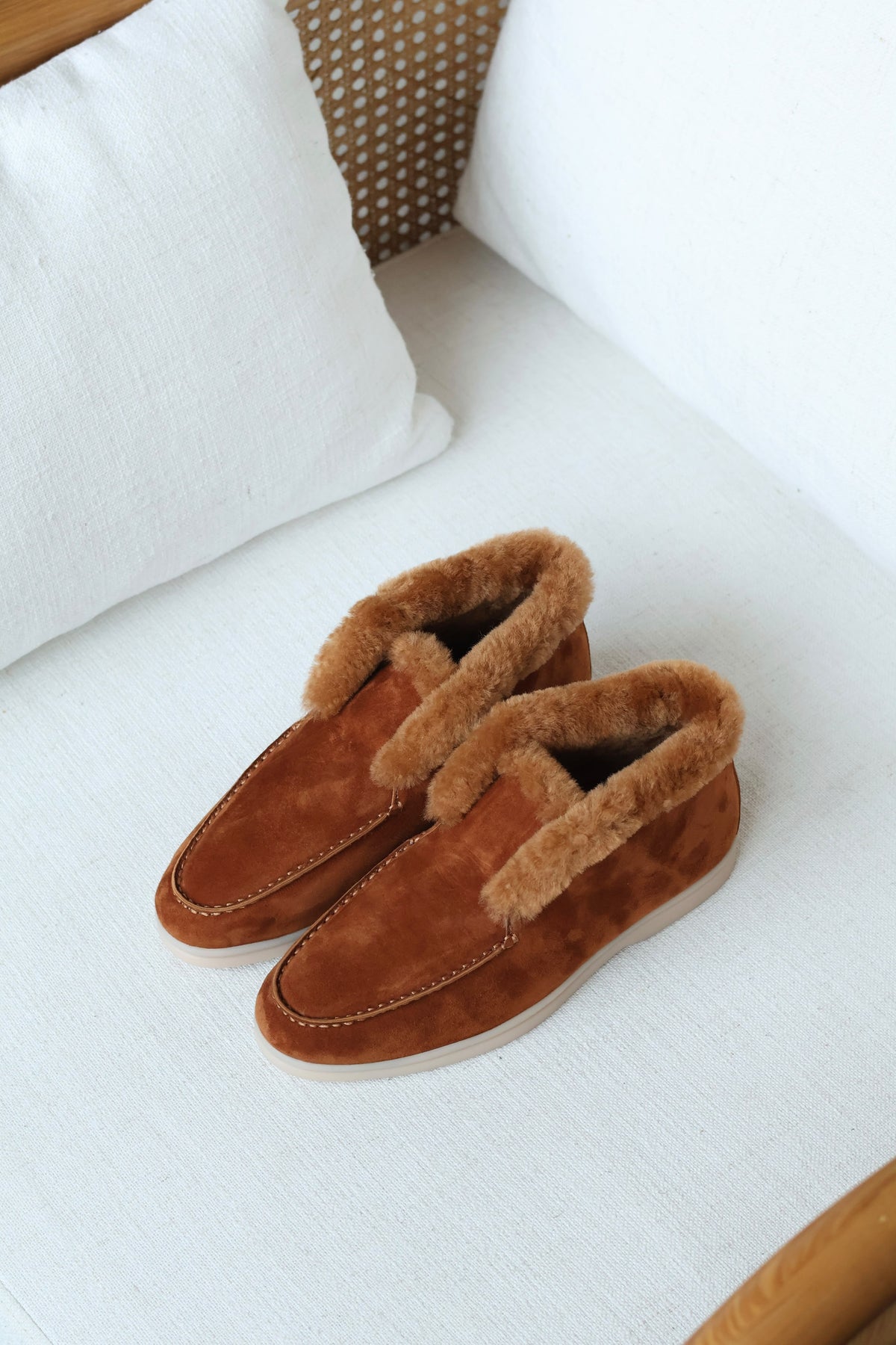 Loro Piana Suede and Shearling-Lined Winter Moccasin / Loafer