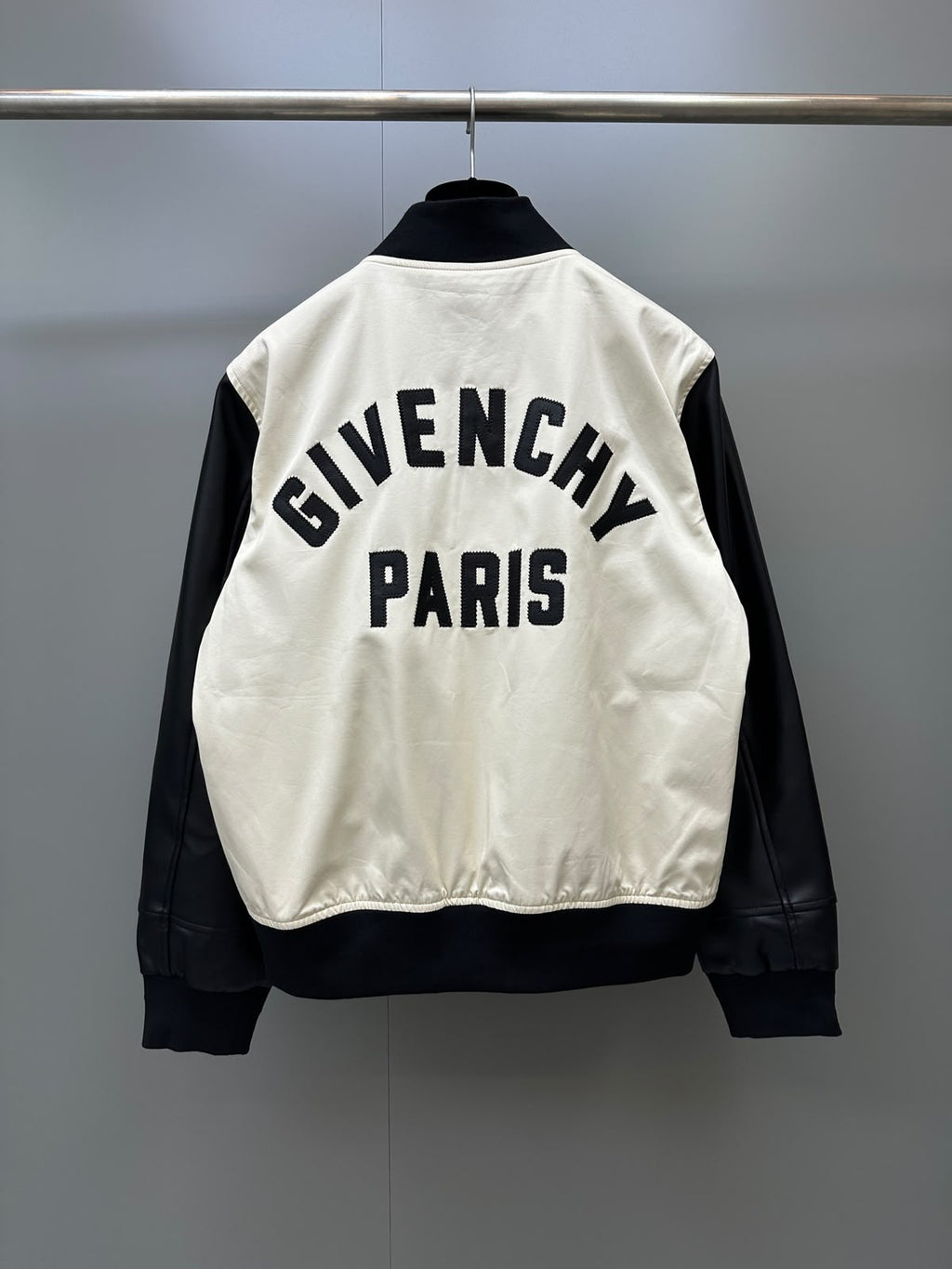 Givenchy Paris Leather Sleeve Bomber Jacket