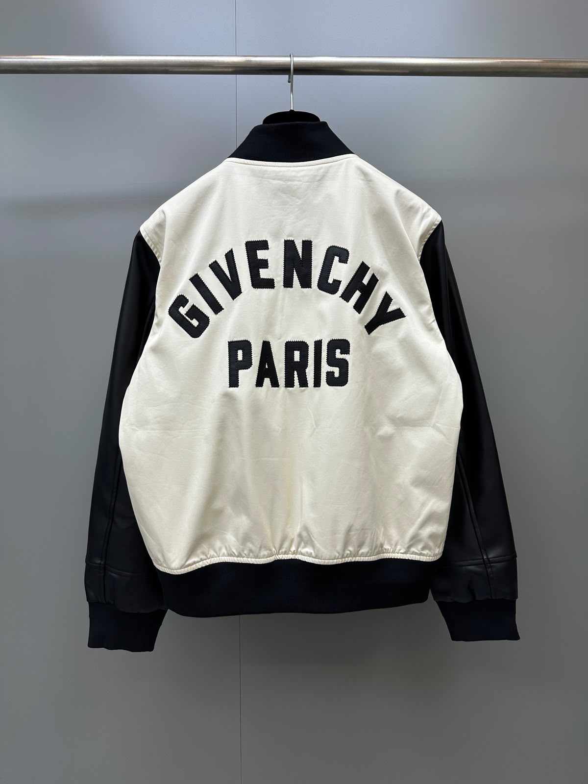 Givenchy Paris Leather Sleeve Bomber Jacket