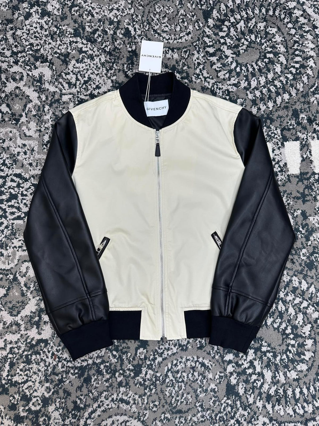 Givenchy Paris Leather Sleeve Bomber Jacket