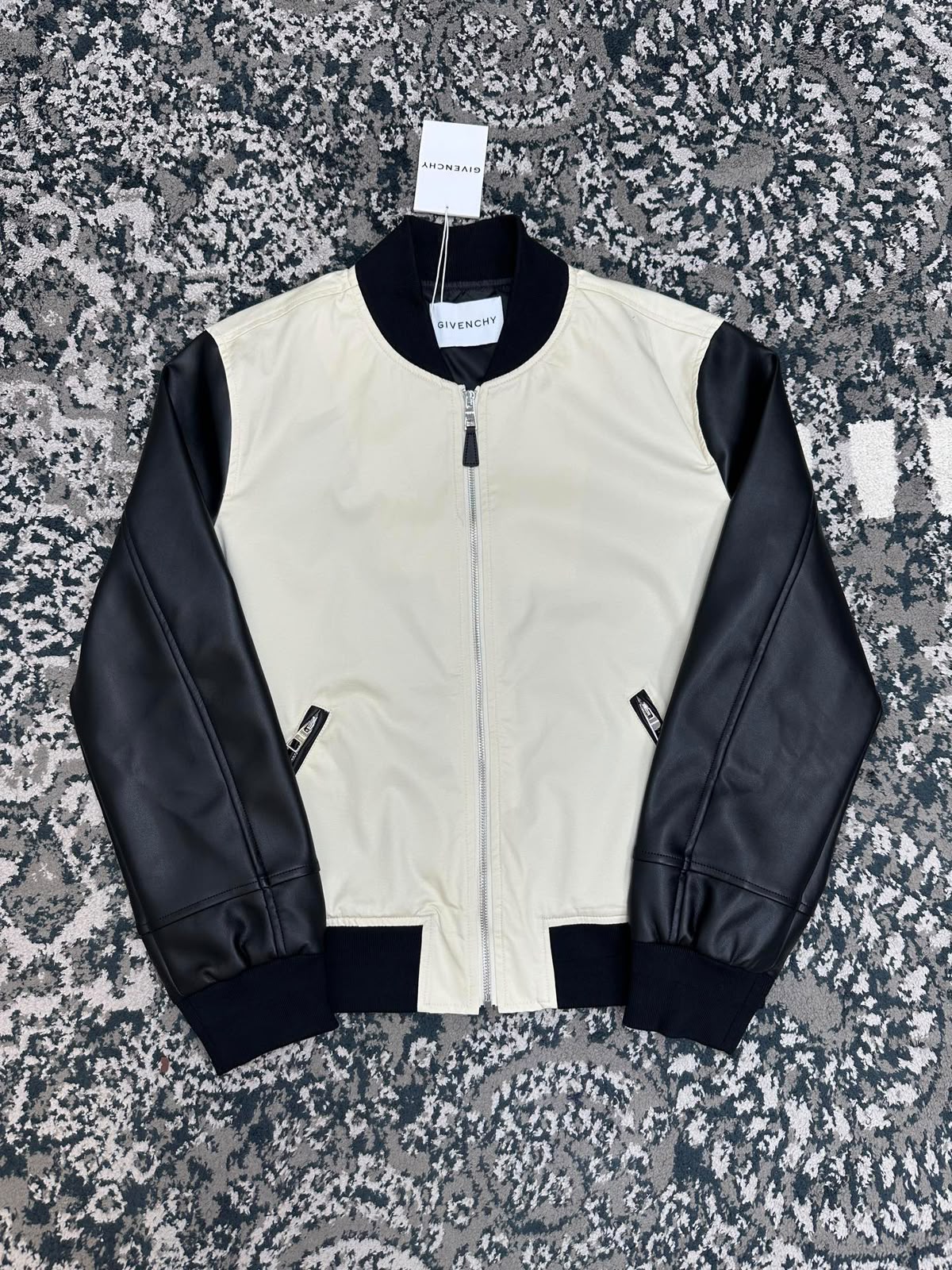 Givenchy Paris Leather Sleeve Bomber Jacket