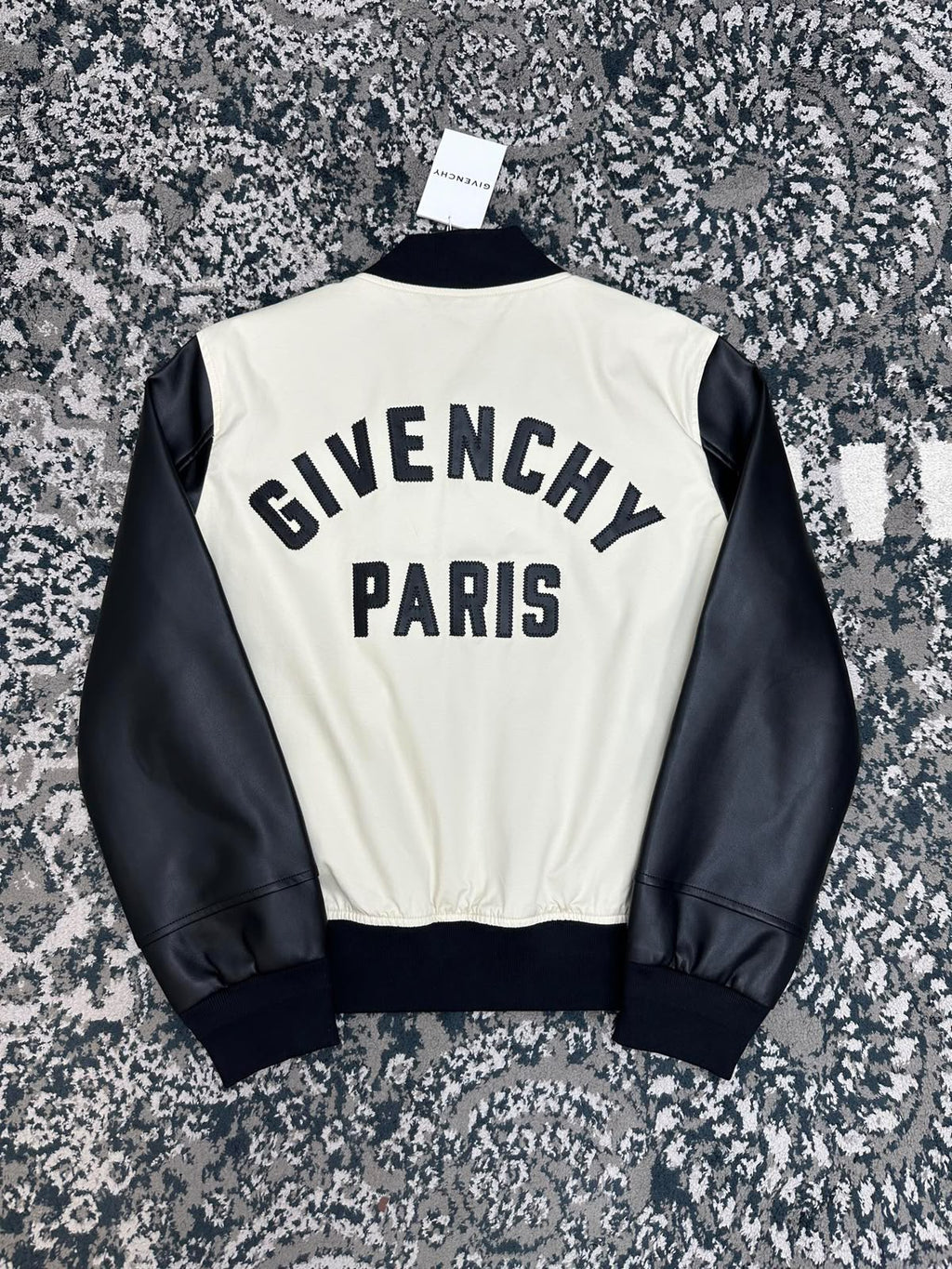 Givenchy Paris Leather Sleeve Bomber Jacket