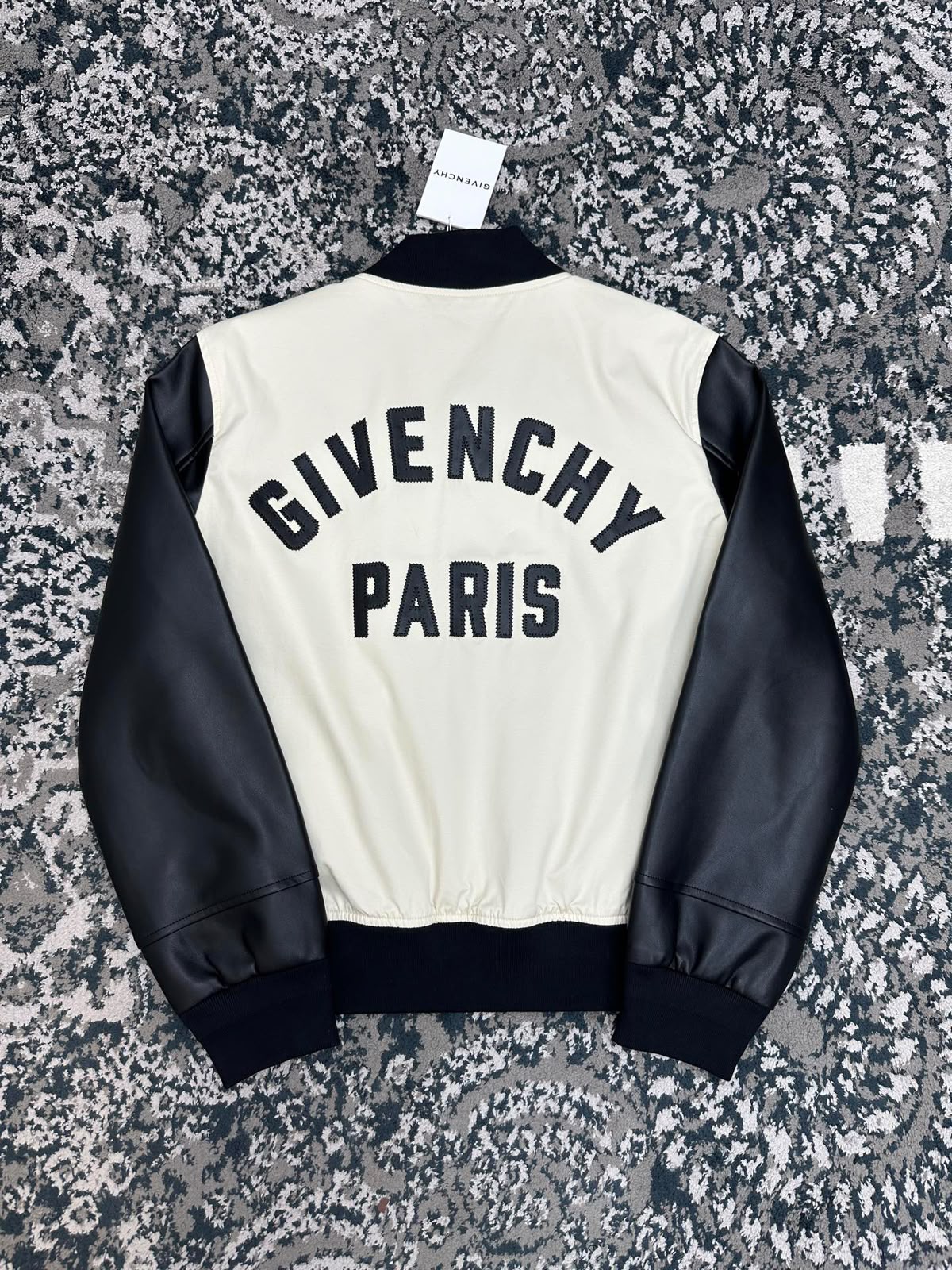 Givenchy Paris Leather Sleeve Bomber Jacket