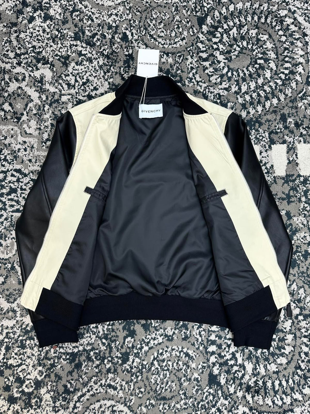 Givenchy Paris Leather Sleeve Bomber Jacket