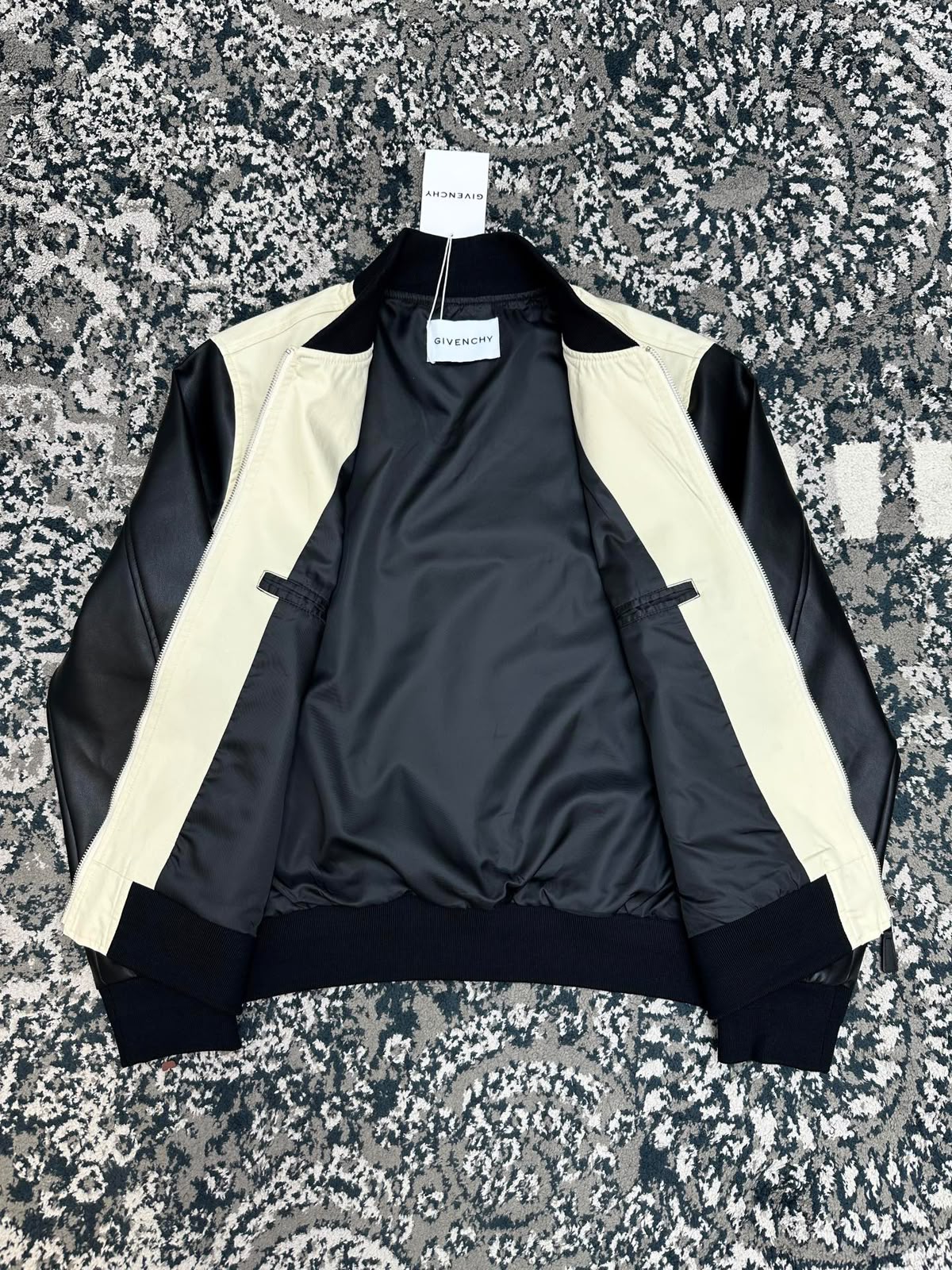 Givenchy Paris Leather Sleeve Bomber Jacket