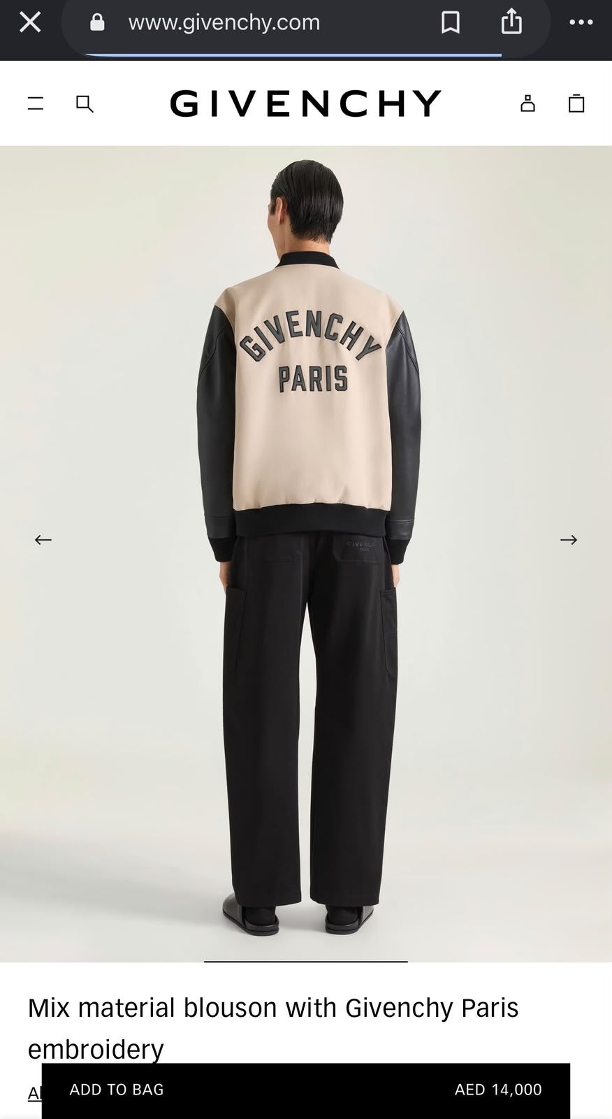 Givenchy Paris Leather Sleeve Bomber Jacket