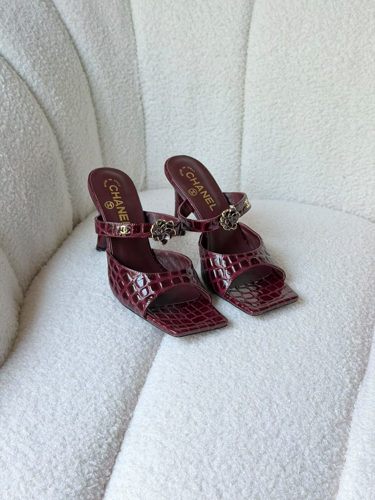 Chanel Croc-Embossed Mules