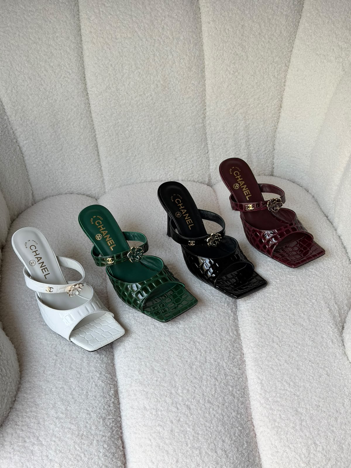 Chanel Croc-Embossed Mules