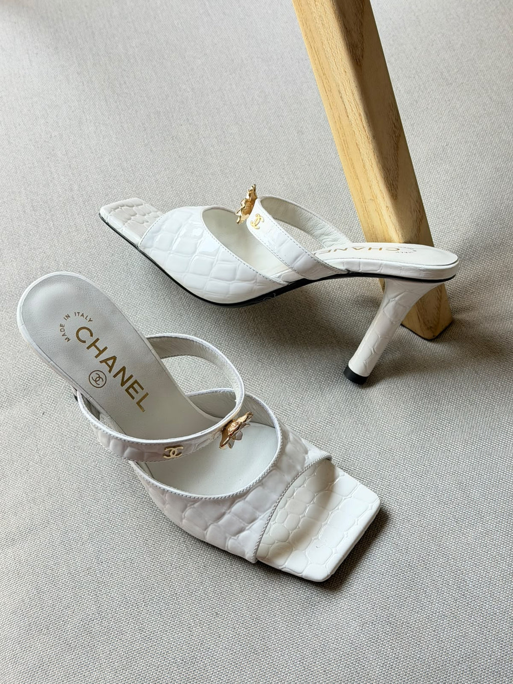 Chanel Croc-Embossed Mules