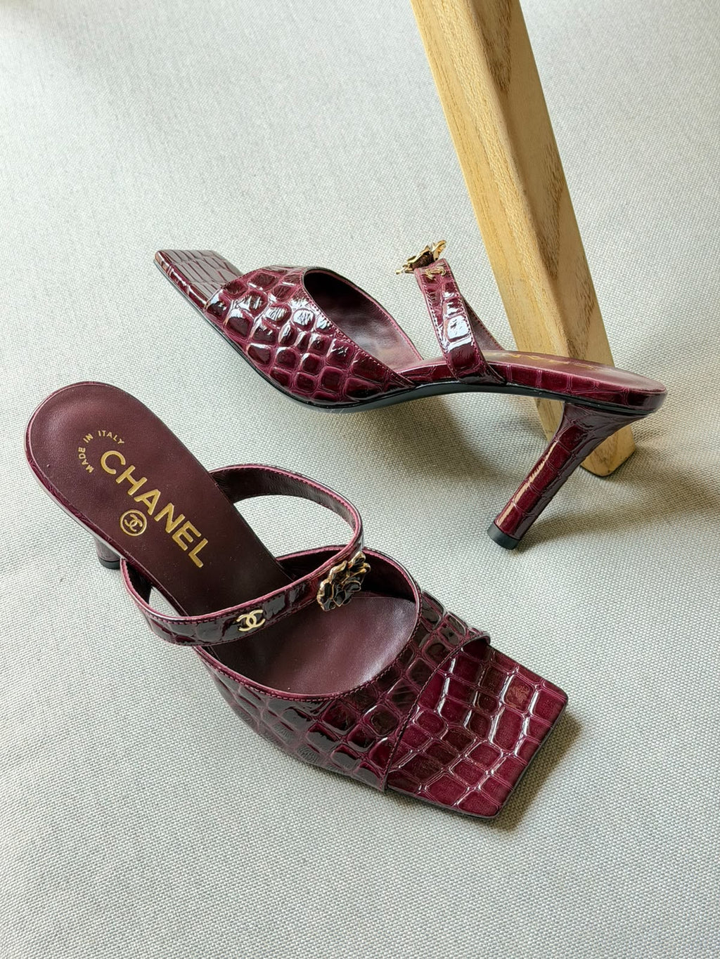 Chanel Croc-Embossed Mules