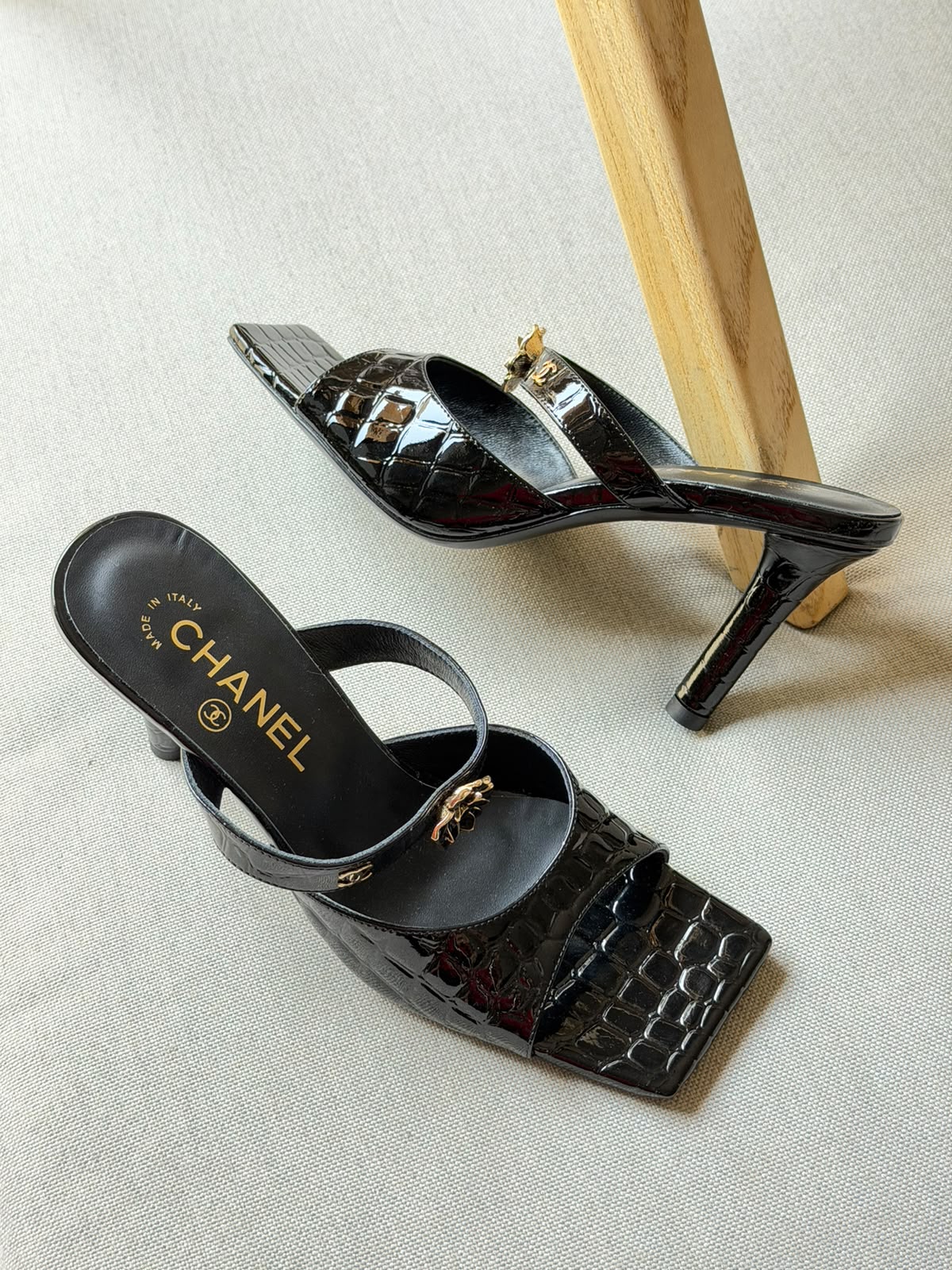Chanel Croc-Embossed Mules
