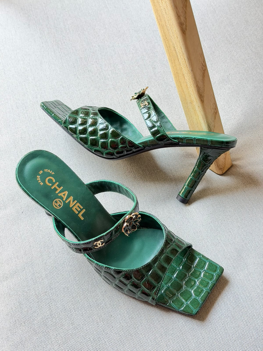 Chanel Croc-Embossed Mules