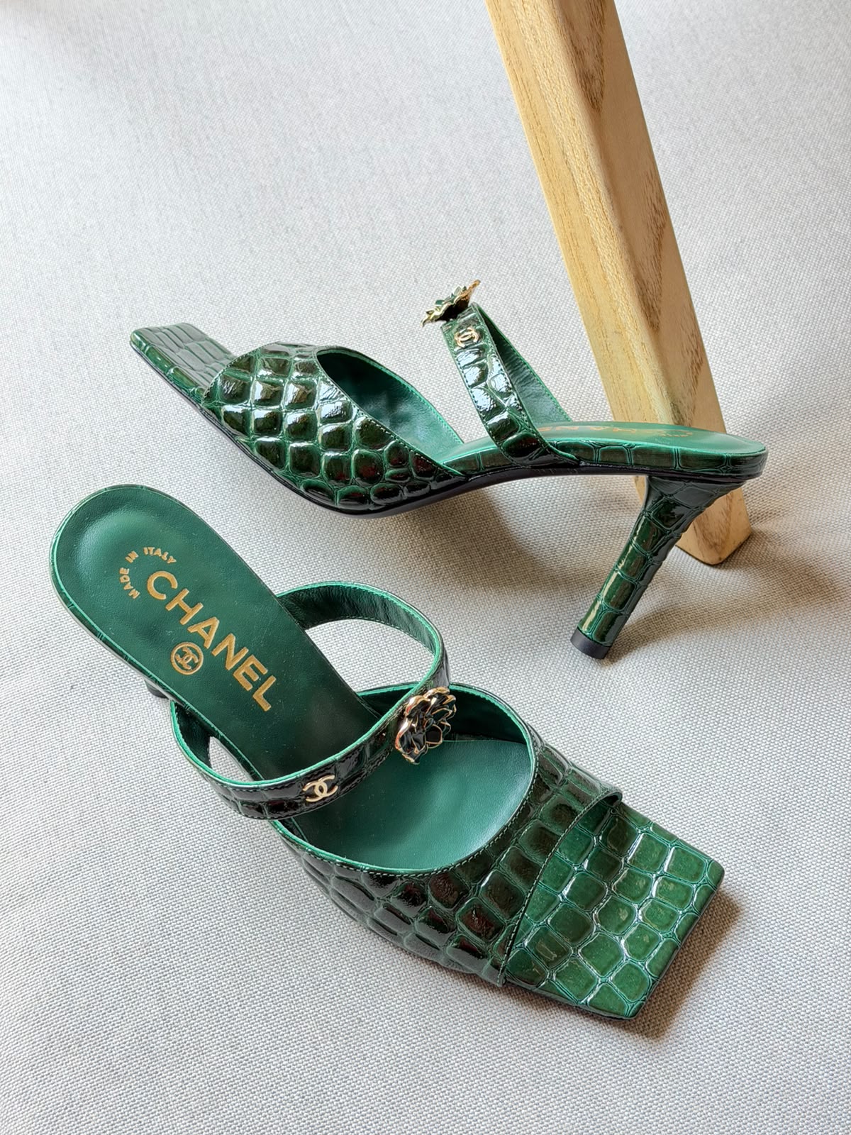 Chanel Croc-Embossed Mules