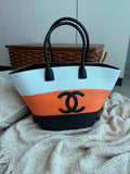 Chanel Coco Beach Striped Shopping Tote