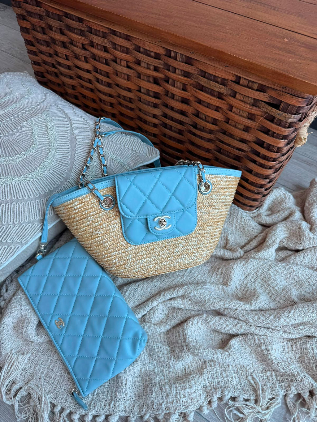 Chanel Straw Flap Tote Bag