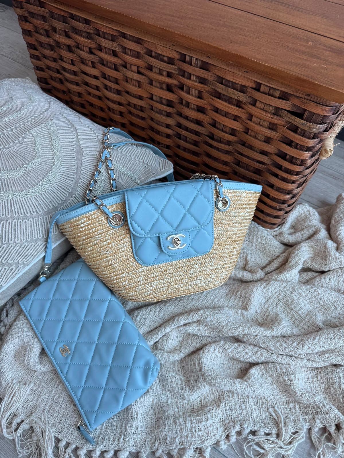Chanel Straw Flap Tote Bag
