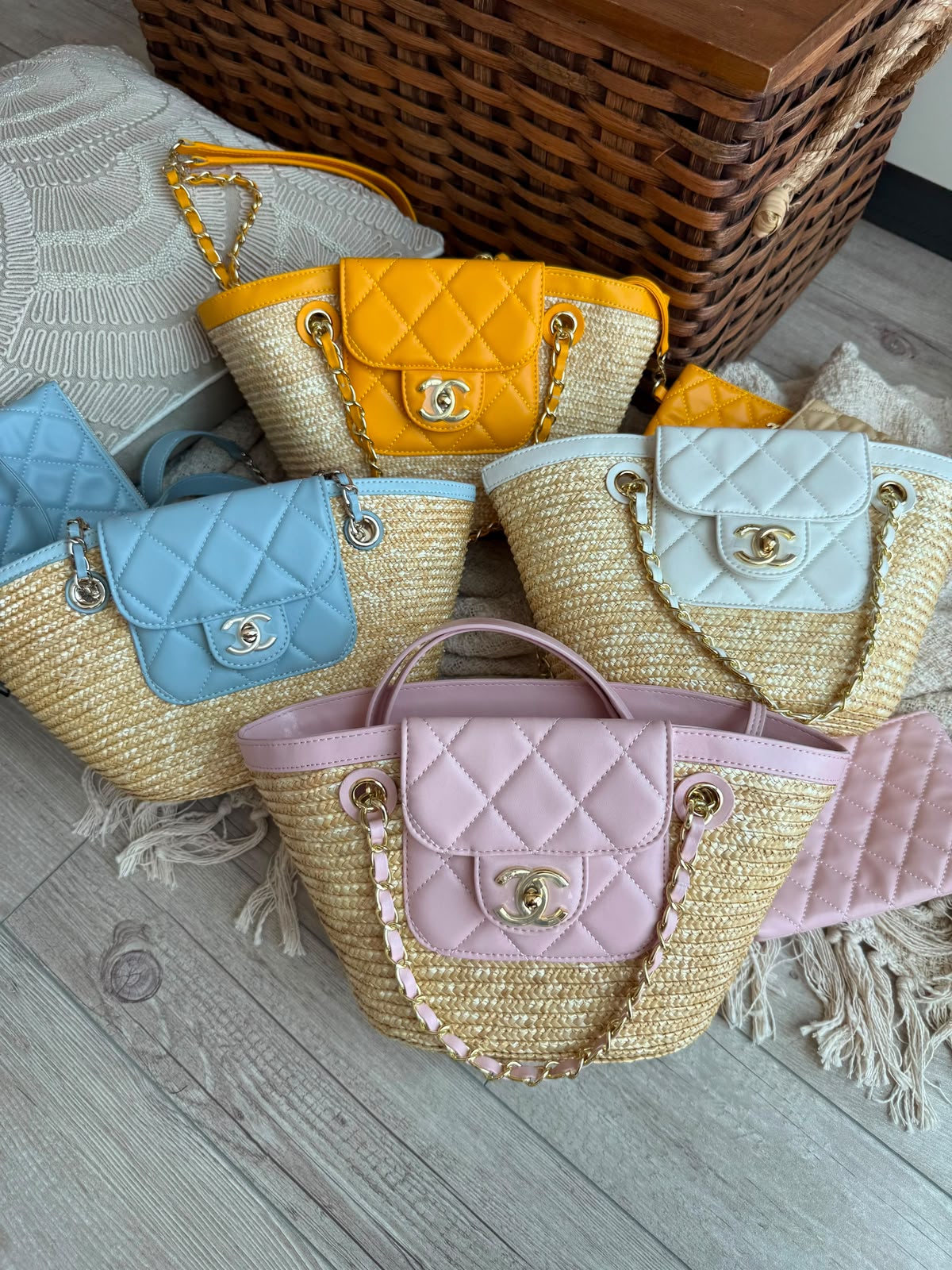 Chanel Straw Flap Tote Bag