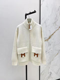 Hermès Ribbed Knit Zip-Up Cardigan with Leather
