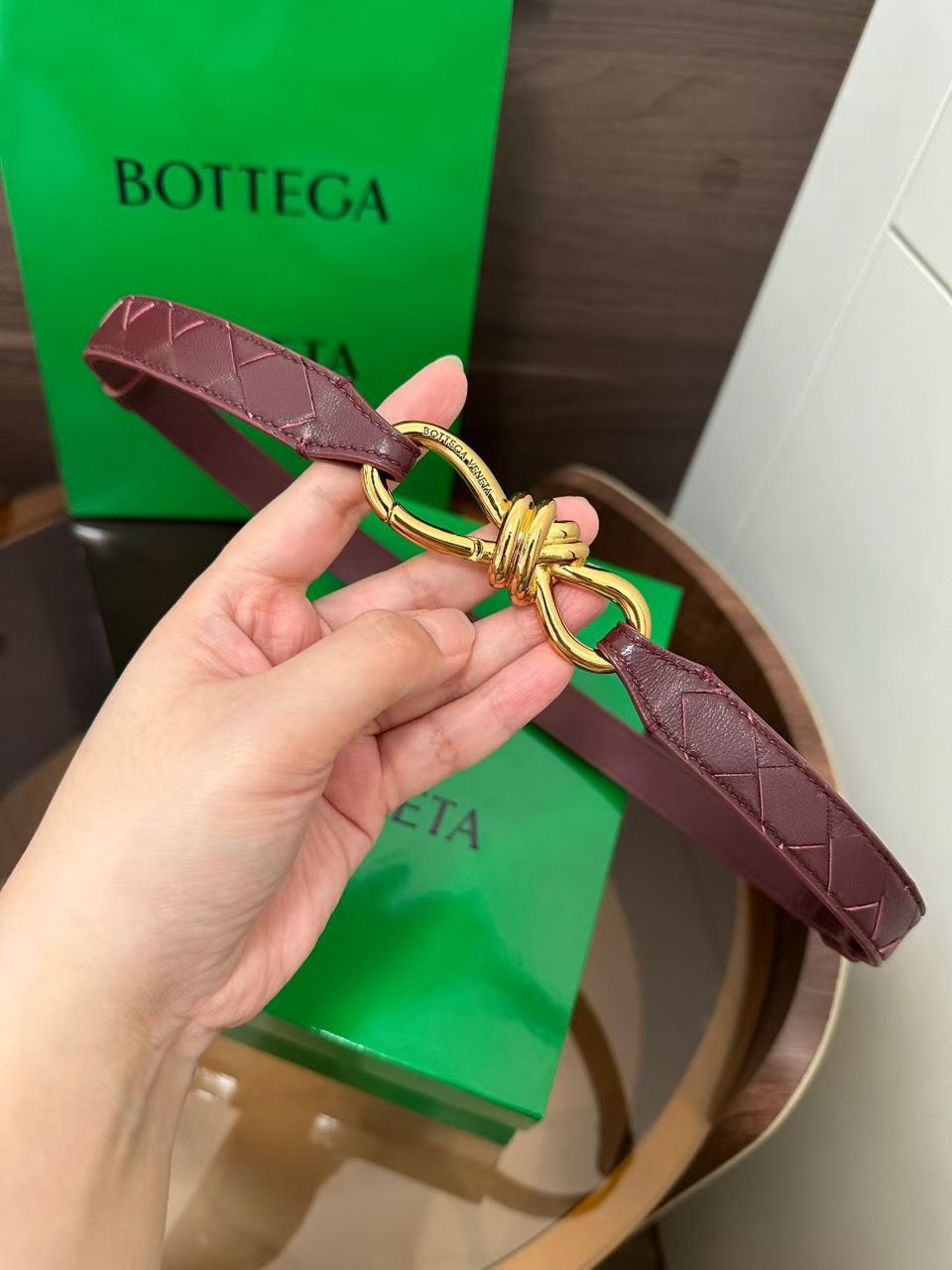 Bottega Veneta Intrecciato Leather Belt with Knot Buckle