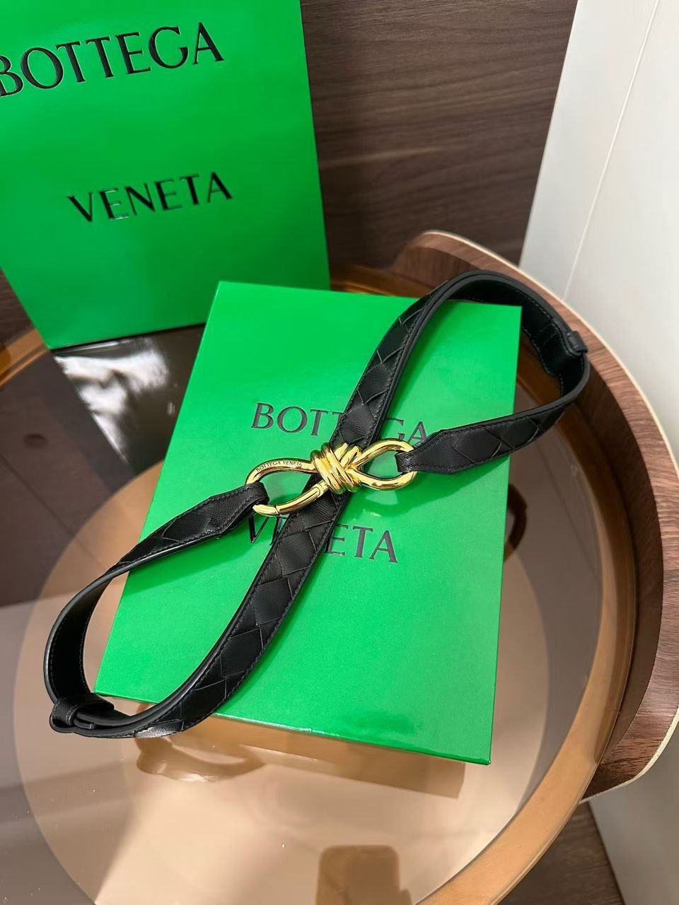 Bottega Veneta Intrecciato Leather Belt with Knot Buckle